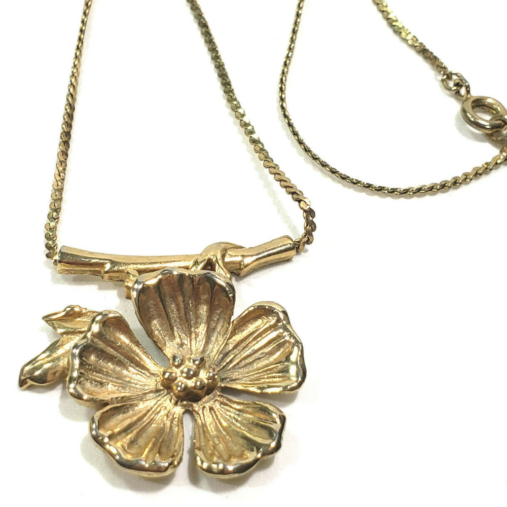Gold Tone Dogwood Necklace Branch